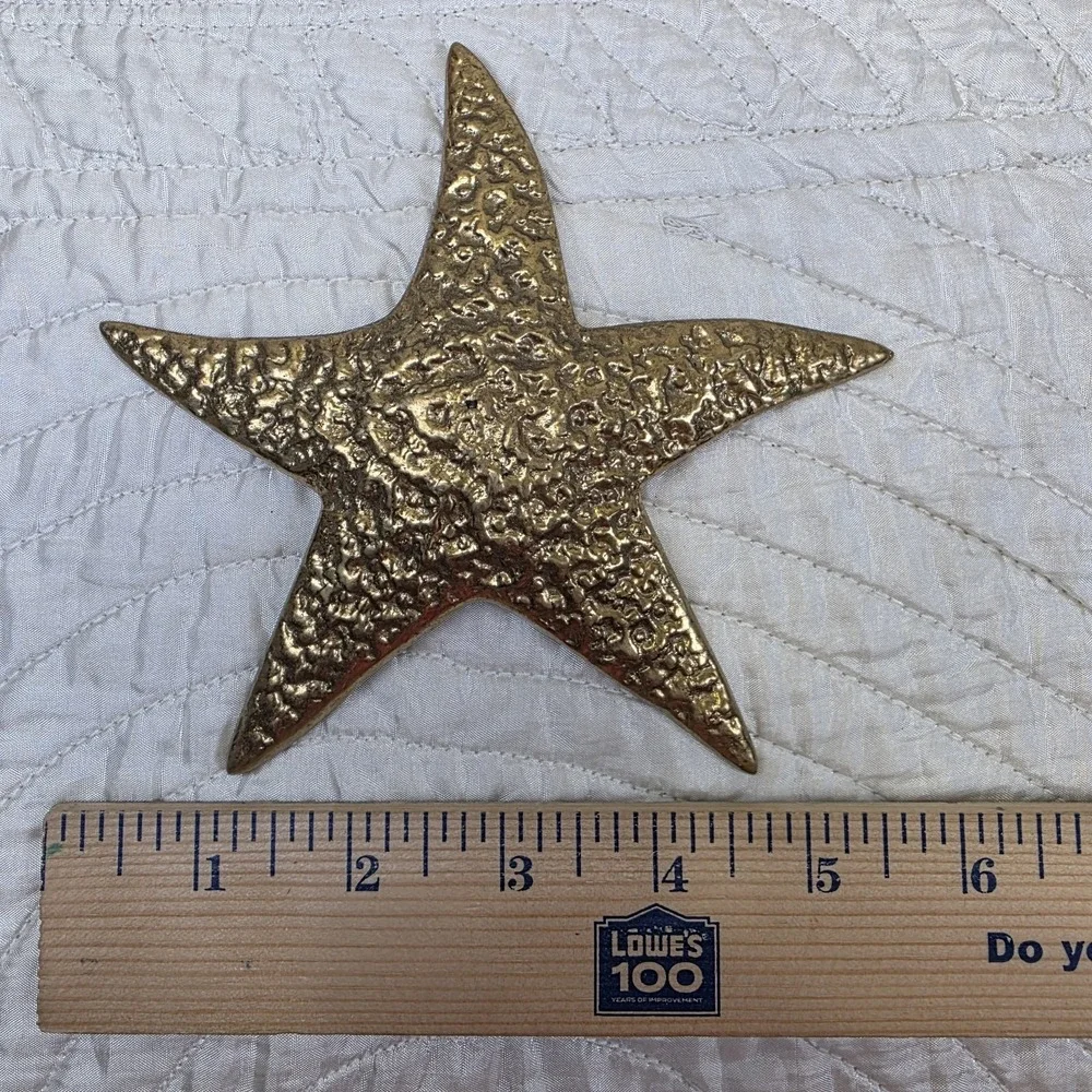 Vintage MCM Solid Brass Sea Shells Starfish Wall Hanging Decor Set of 4 Art Deco